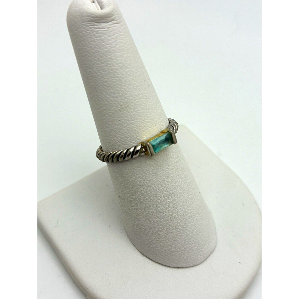 18k Gold Electroplated Aquamarine (color) Blue Bezel Band Ring Sz 7.75 Some Wear